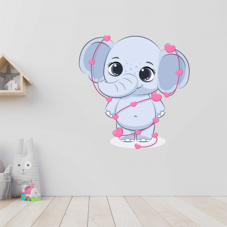 STICKERE DE PERETE - STICKER PERETE ELEFANT CU INIMIOARE