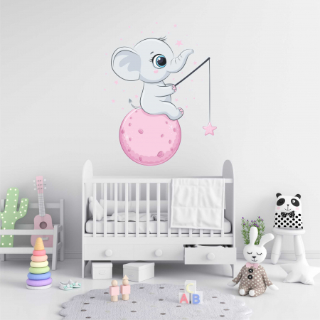 STICKERE DE PERETE - STICKER PERETE ELEFANT PE LUNA