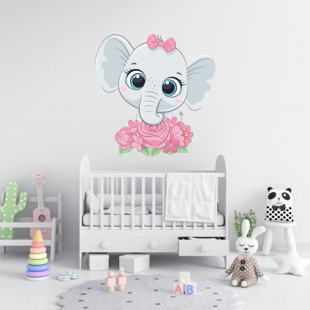STICKERE COPII - STICKER PERETE ELEFANT CU FLORI