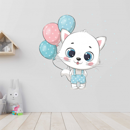 STICKERE DE PERETE - STICKER PERETE CUTE KITTEN WITH BALOONS