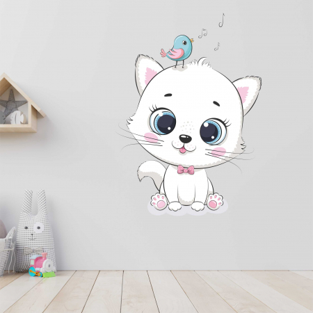 STICKERE DE PERETE - STICKER PERETE CUTE KITTEN WITH BIRD