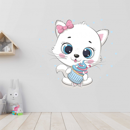 STICKERE DE PERETE - STICKER PERETE CUTE KITTEN WITH CUPCAKE