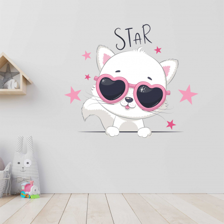 STICKERE COPII - STICKER PERETE PISICA CU OCHELARI