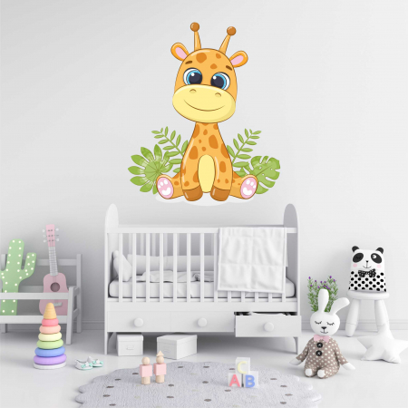 STICKERE DE PERETE - STICKER PERETE GIRAFA CU FRUNZE