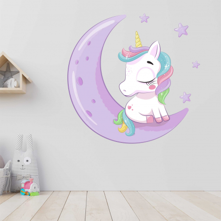 STICKERE DE PERETE - STICKER PERETE UNICORN PE SEMILUNA