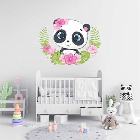 STICKERE DE PERETE - STICKER PERETE PANDA CU FLORI