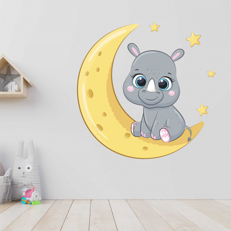 STICKERE DE PERETE - STICKER PERETE BABY RHINO ON MOON