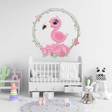 STICKERE DE PERETE - STICKER PERETE FLAMINGO CU FLORI