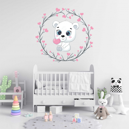 STICKERE COPII - STICKER PERETE URS POLAR CU INIMIOARE