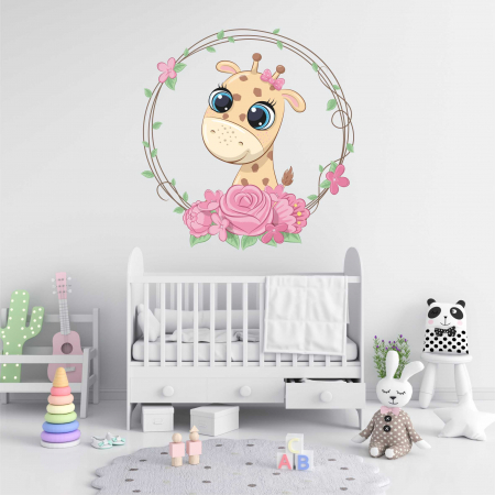 STICKERE DE PERETE - STICKER PERETE GIRAFA CU FLORI