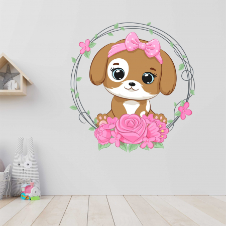 STICKERE DE PERETE - STICKER PERETE CATELUS CU FLORI