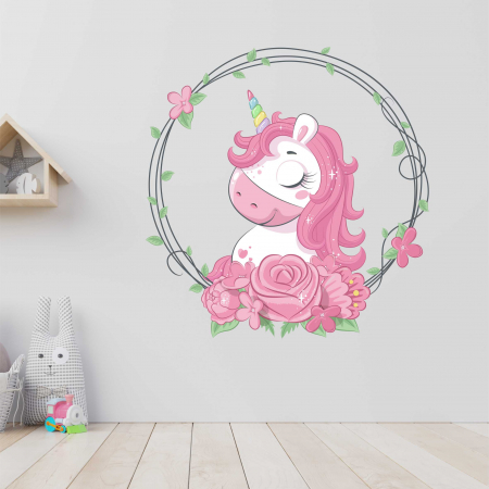 STICKERE DE PERETE - STICKER PERETE UNICORN CU FLORI