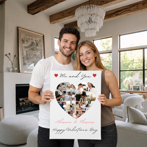 TABLOURI CANVAS - TABLOU CANVAS COLAJ INIMA PUZZLE- 14 FOTOGRAFII