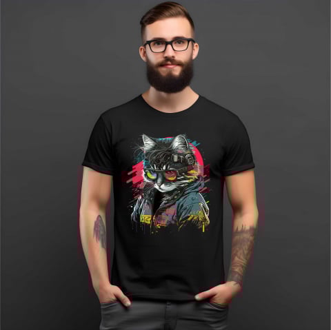 TRICOURI IUBITORI DE PISICI - TRICOU CYBERPUNK CAT V2