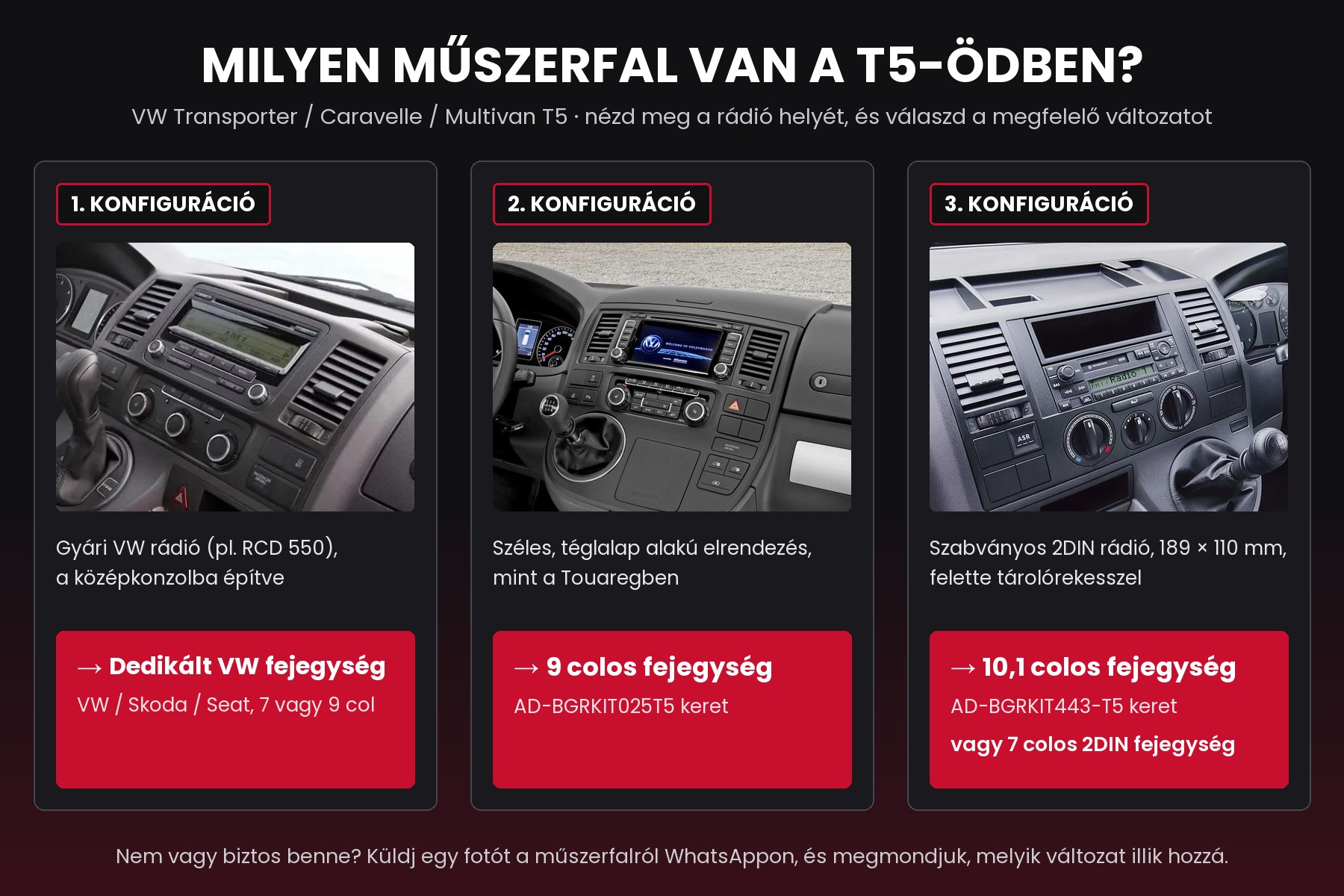 Milyen műszerfal van a T5-ödben? 1., 2., 3. konfiguráció