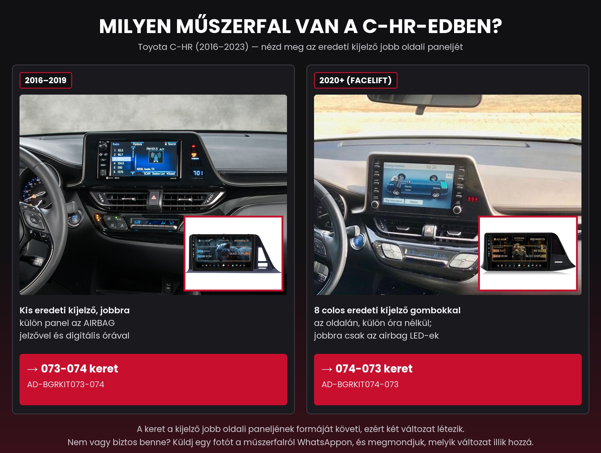 Toyota C-HR: 073-074 keret 2016-2019-hez, 074-073 keret 2020+-hoz