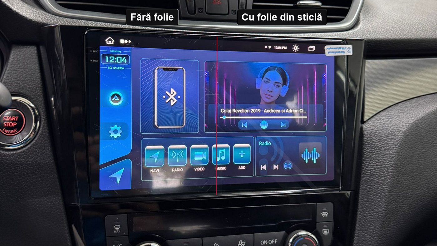 Ecran fără folie și ecran cu folie din sticlă