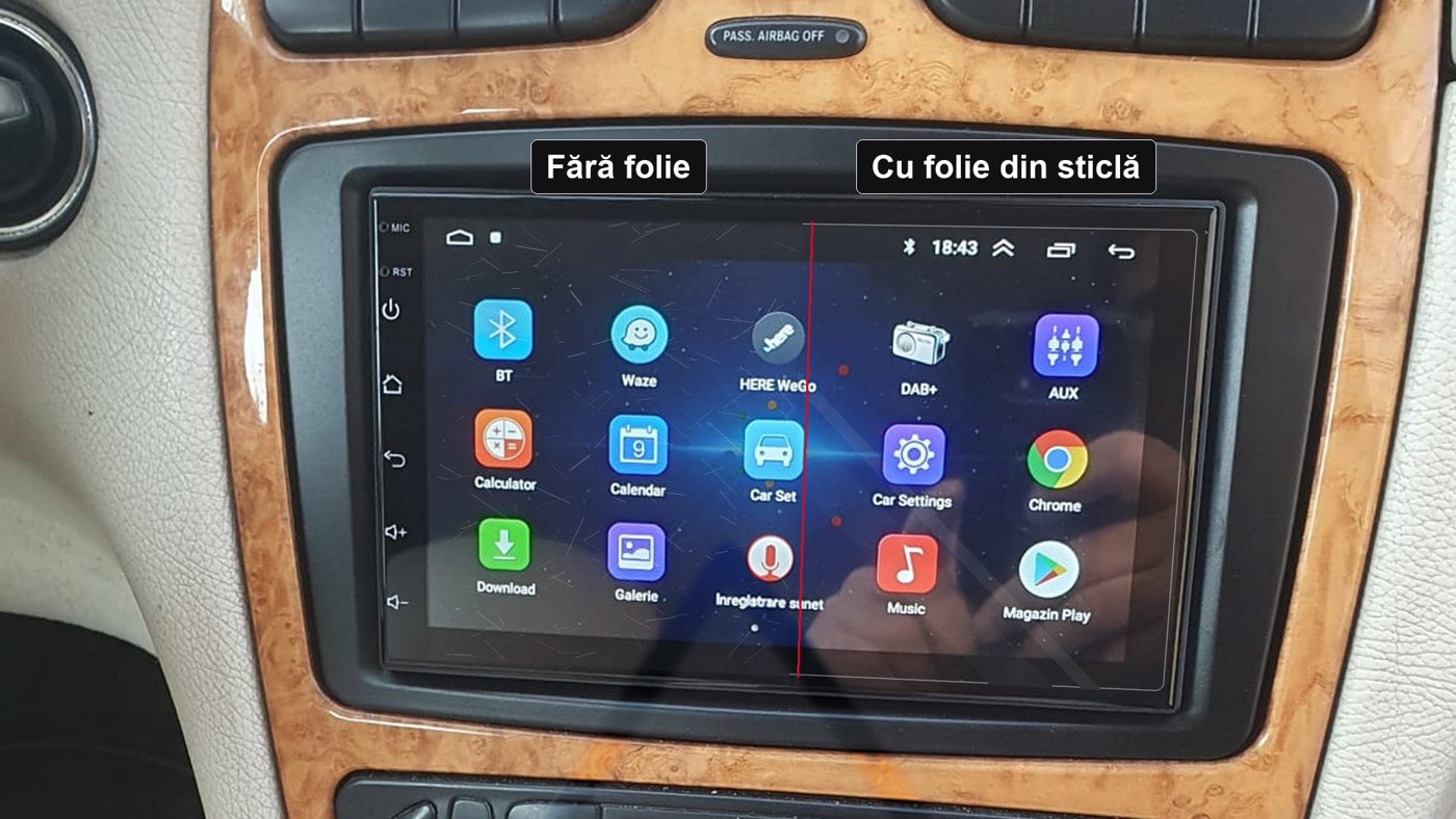 Ecran fără folie și ecran cu folie din sticlă