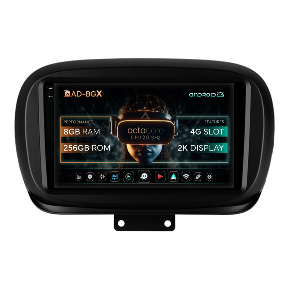 Navigatie Fiat 500X (2014-2024), Android, X-Octacore / 8GB RAM + 256GB ROM, 9.5 Inch - AD-BGX9008+AD-BGRKIT362