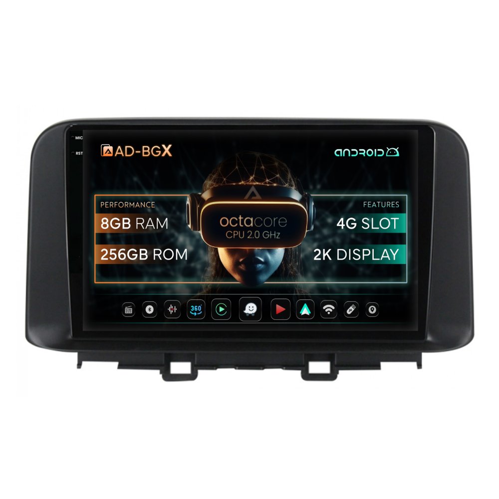 Navigatie Hyundai Kona (2017-2023), Android, X-Octacore / 8GB RAM + 256GB ROM, 10.36 Inch - AD-BGX10008+AD-BGRKIT183V2