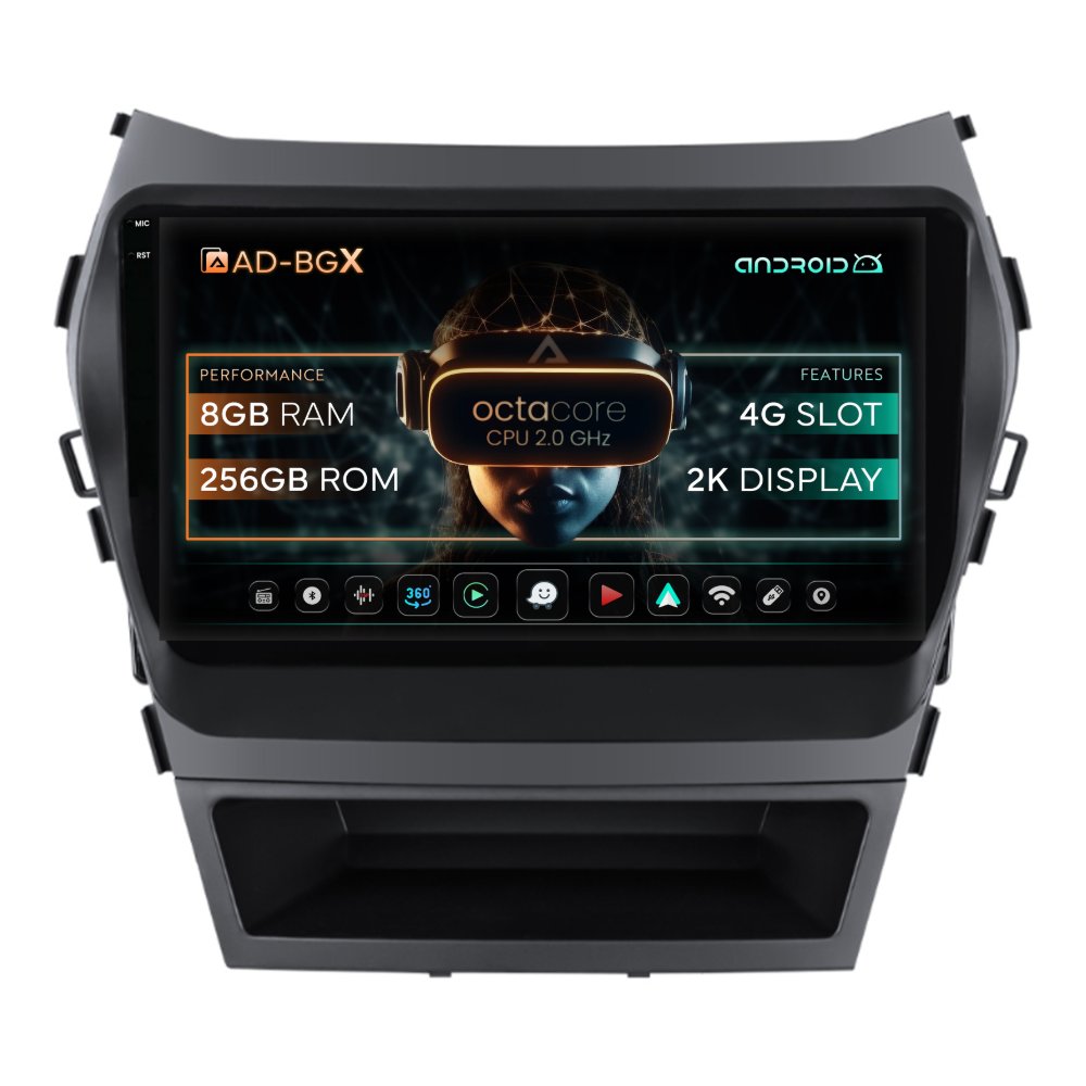 Navigatie Hyundai Santa Fe IX45 (2012-2018), Android, X-Octacore / 8GB RAM + 256GB ROM, 9.5 Inch - AD-BGX9008+AD-BGRKIT182