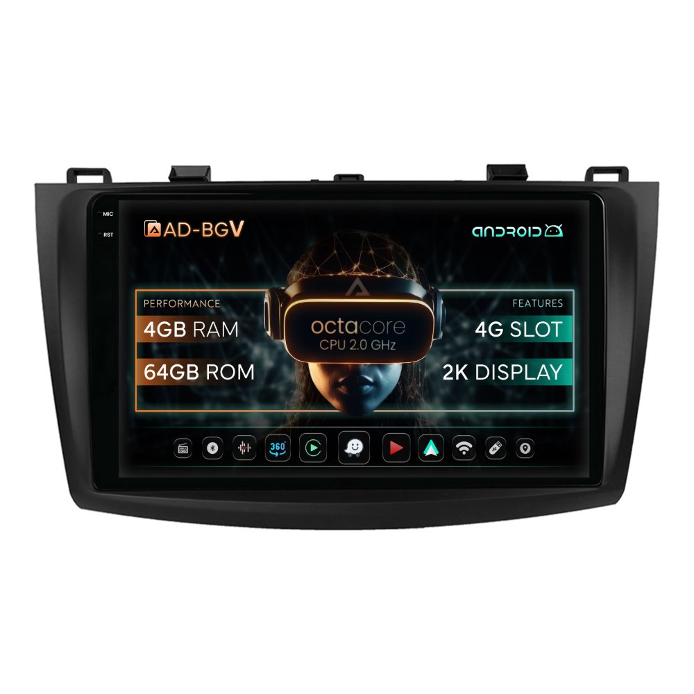 Navigatie Mazda 3 (2009-2013), Android, V-Octacore / 4GB RAM + 64GB ROM, 9.5 Inch - AD-BGV9004+AD-BGRKIT320