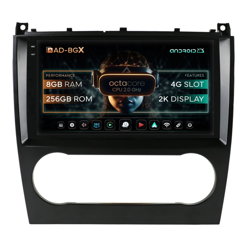 Navigatie Mercedes Benz C-Class W203 (2004-2007), Android, X-Octacore / 8GB RAM + 256GB ROM, 9.5 Inch - AD-BGX9008+AD-BGRKIT414