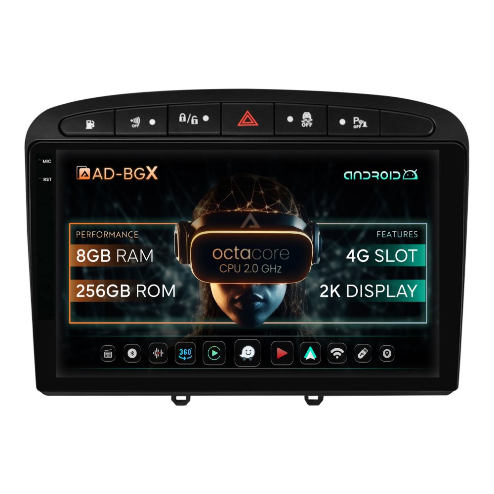 Navigatie Peugeot 308/408 (2008-2013), Android, X-Octacore / 8GB RAM + 256GB ROM, 9.5 Inch - AD-BGX9008+AD-BGRKIT265