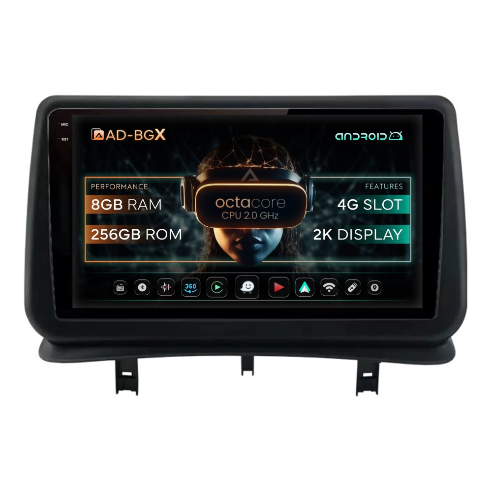 Navigatie Renault Clio 3 (2005-2012), Android, X-Octacore / 8GB RAM + 256GB ROM, 9.5 Inch - AD-BGX9008+AD-BGRKIT371V2