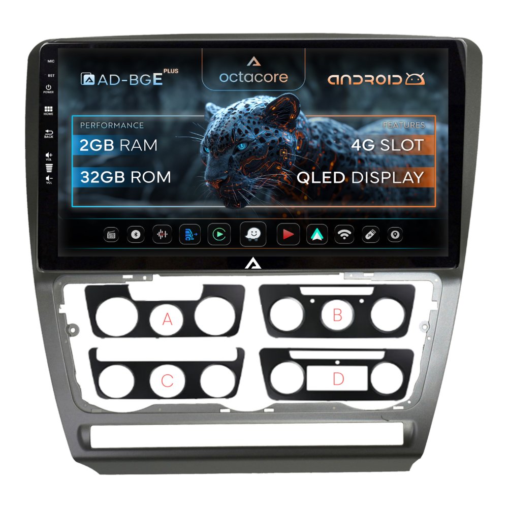 Navigații Skoda Octavia II Facelift 2008-2013 - Carplay Android Skoda Octavia 2 (2004-2013), ramă Silver | AutoDrop.ro