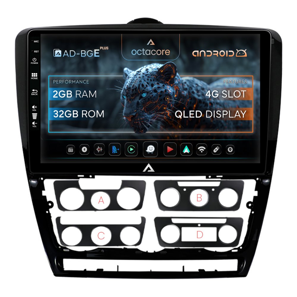 Navigații Skoda Octavia II Facelift 2008-2013 - Carplay Android Skoda Octavia 2 (2004-2013), ramă Black | AutoDrop.ro
