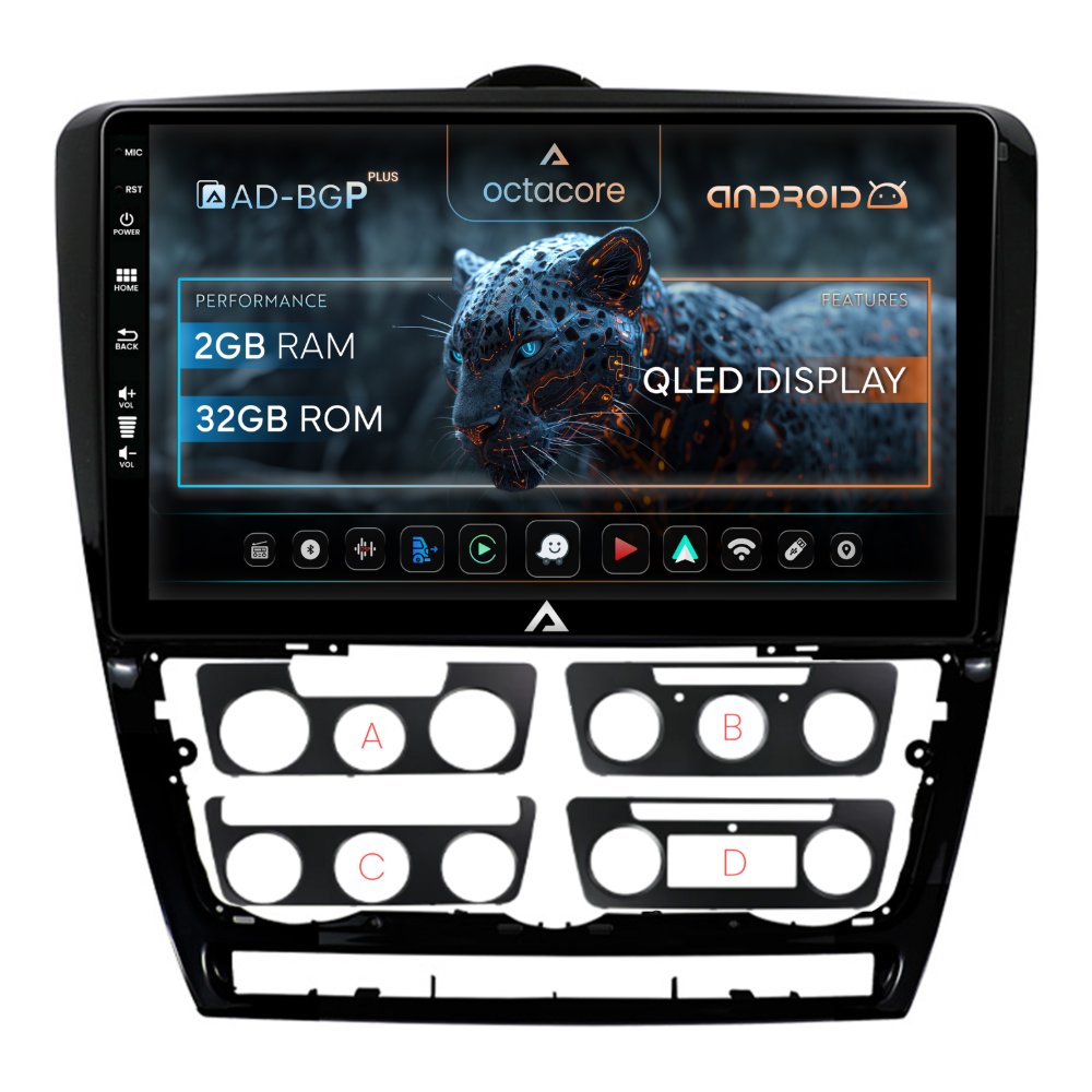 Navigații Skoda Octavia II Facelift 2008-2013 - Navigatie Skoda Octavia 2 (2004-2013), ramă Black 10Inch Android | AutoDrop.ro