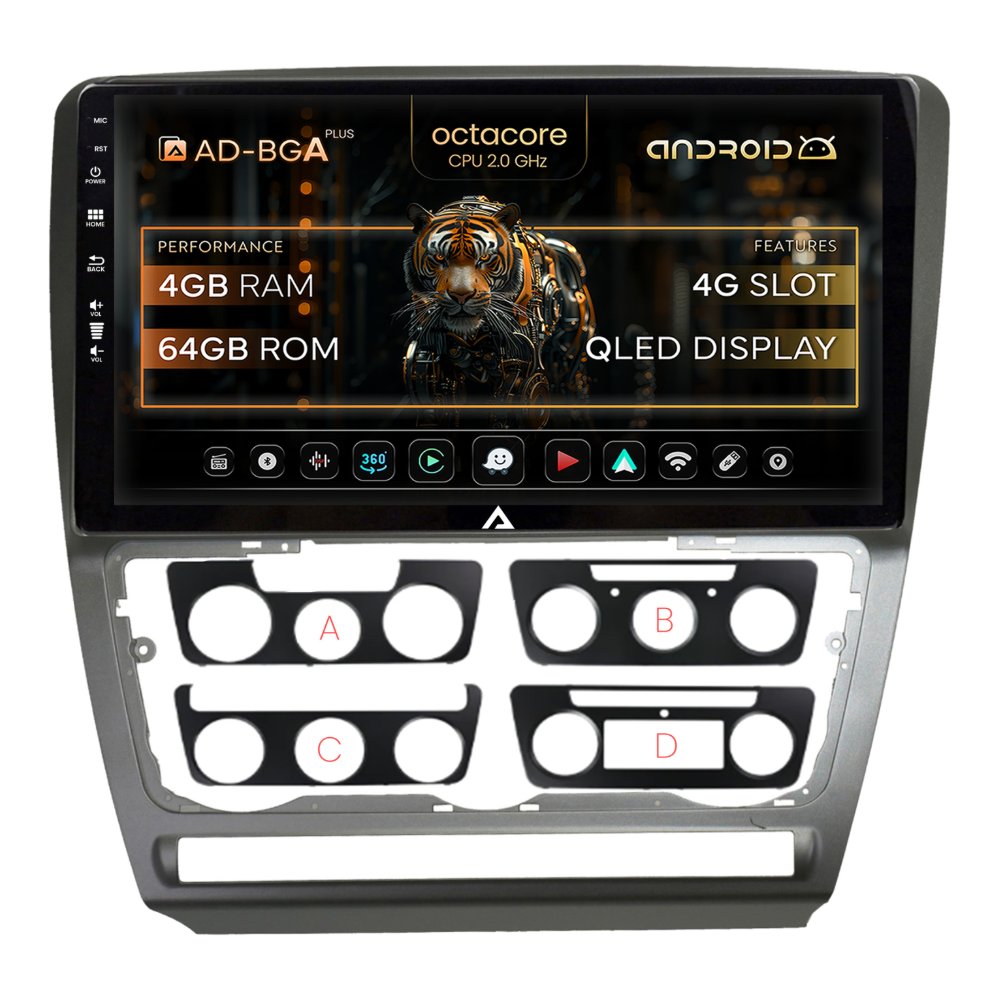 Navigații Skoda Octavia II Facelift 2008-2013 - Navigatie  Android  Skoda Octavia 2 (2004-2013), ramă Silver | AutoDrop.ro