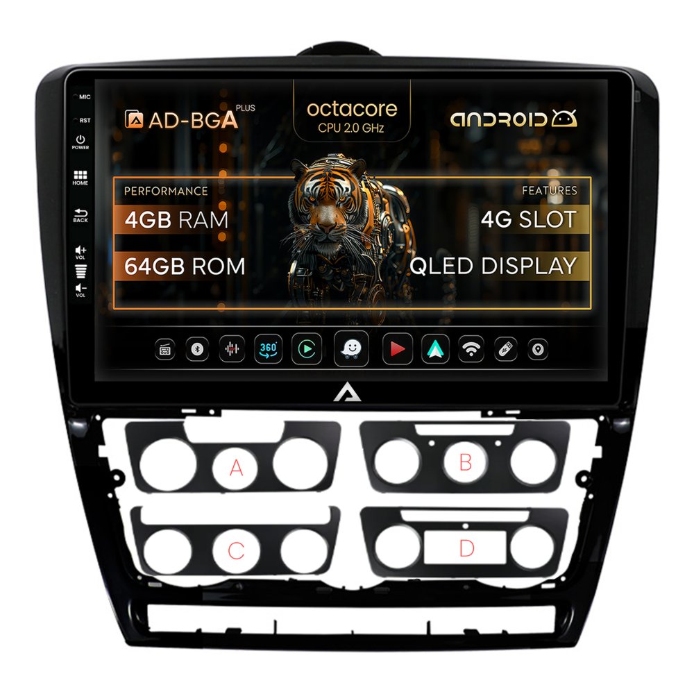Navigații Skoda Octavia II Facelift 2008-2013 - Navigatie  Android  Skoda Octavia 2 (2004-2013), ramă Black | AutoDrop.ro