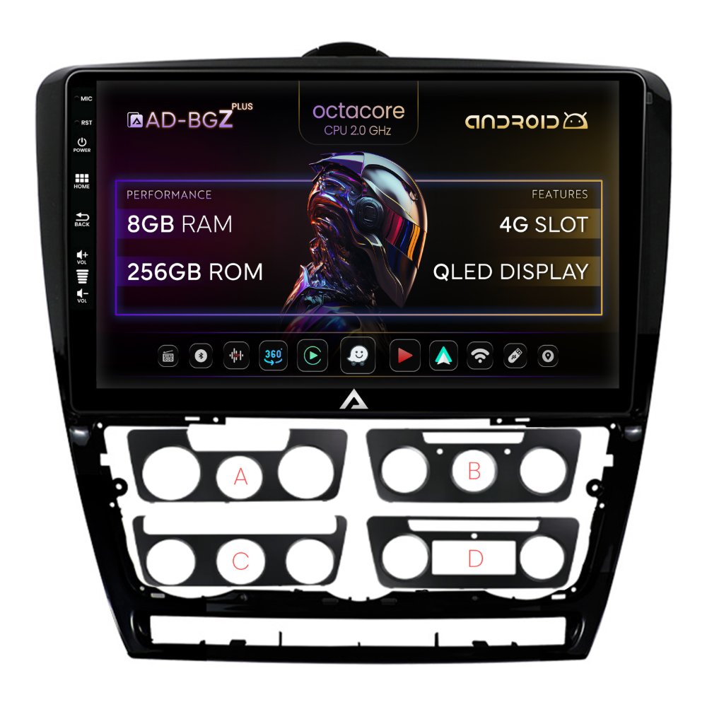 Navigații Skoda Octavia II Facelift 2008-2013 - Navigatie Android Skoda Octavia 2 (2004-2013), ramă Black 8GB | AutoDrop.ro