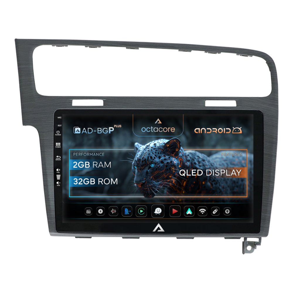 Navigatie Volkswagen Golf 7 (2012-2020), ramă Silver, Android, E-Octacore / 2GB RAM + 32GB ROM, 10.1 Inch - AD-BGE10002+AD-BGRKIT023-S