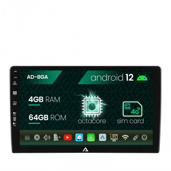 Navigatie All-in-one Universala, Android 12, A-Octacore 4GB RAM + 64GB ROM, 9 Inch - AD-BGA9004