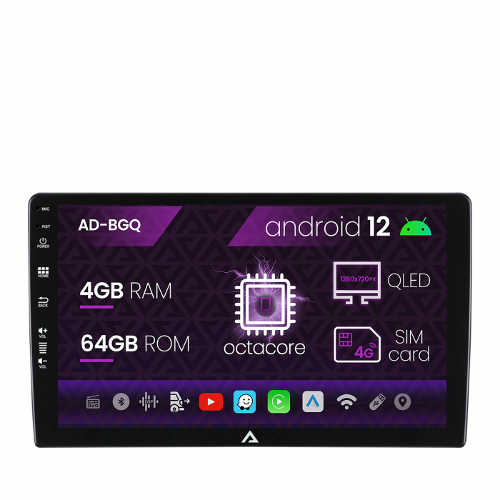 Navigatie All-in-one Universala, Android 12, Q-Octacore 4GB RAM + 64GB ROM, 9 Inch - AD-BGQ9004