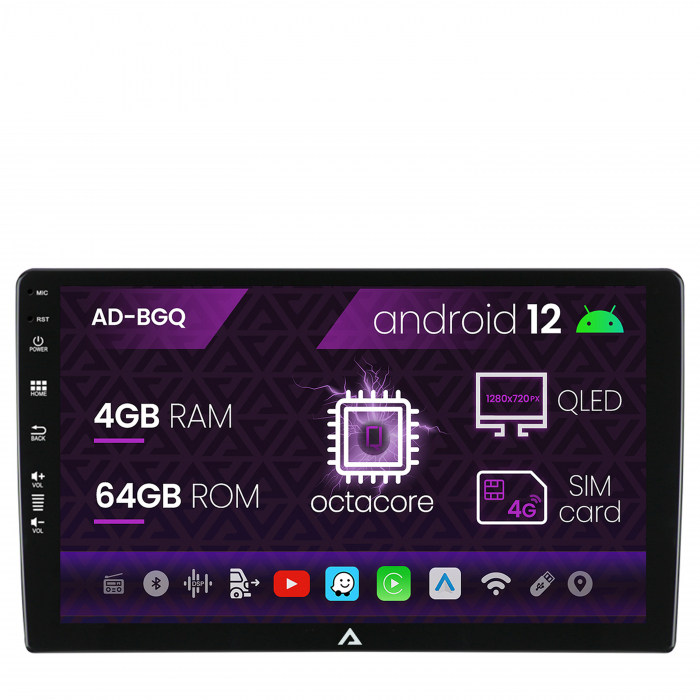 Navigatie All-in-one Universala, Android 12, Q-Octacore 4GB RAM + 64GB ROM, 10.1 Inch - AD-BGQ10004