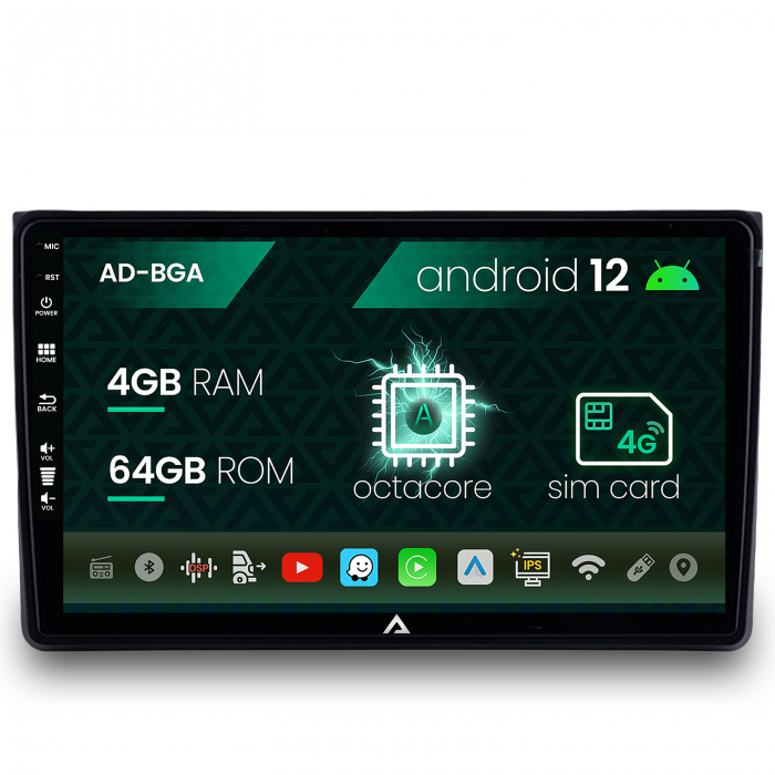 Navigatie audi a4(b6 b7) seat exeo, android 12, a-octacore 4gb ram + 64gb rom, 9 inch - ad-bga9004+ad-bgrkit425