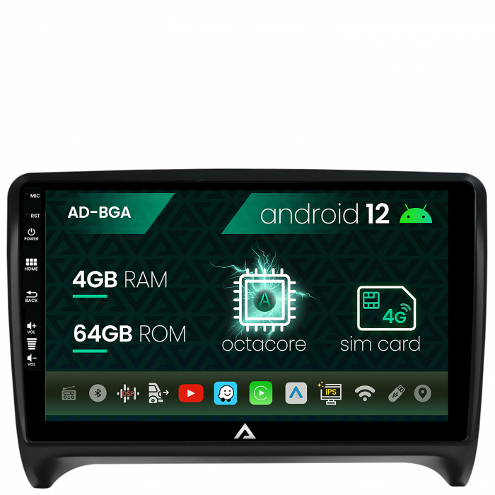 Navigatie audi tt, android 12, a-octacore 4gb ram + 64gb rom, 9 inch - ad-bga9004+ad-bgrkit426