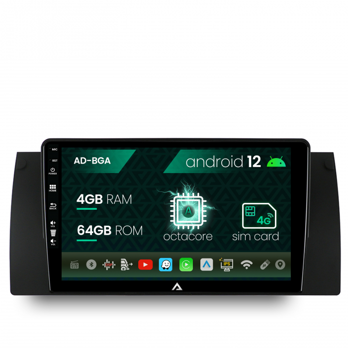 Navigatie bmw e39 e53 e38, android 12, a-octacore 4gb ram + 64gb rom, 9 inch - ad-bga9004+ad-bgrkit396