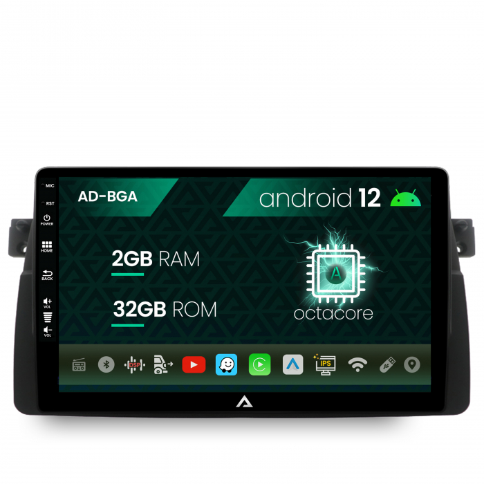 Navigatie bmw e46, android 12, a-octacore 2gb ram + 32gb rom, 9 inch - ad-bga9002+ad-bgrkit397