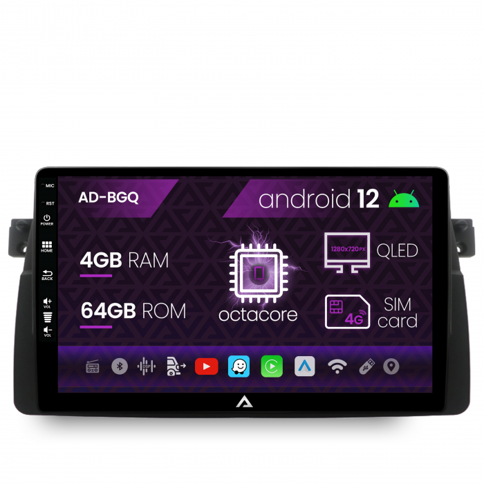 Navigatie bmw e46, android 12, q-octacore 4gb ram + 64gb rom, 9 inch - ad-bgq9004+ad-bgrkit397