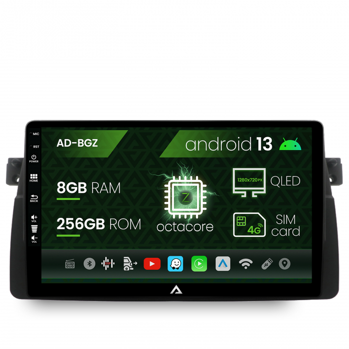 Navigatie bmw e46, android 13, z-octacore 8gb ram + 256gb rom, 9 inch - ad-bgz9008+ad-bgrkit397