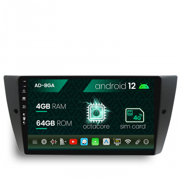 Navigatie bmw seria 3 e90, e91, e92, android 12, a-octacore 4gb ram + 64gb rom, 9 inch - ad-bga9004+ad-bgrkit391