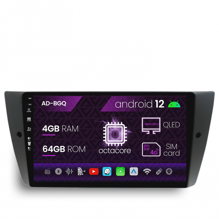 Navigatie bmw seria 3 e90, e91, e92, android 12, q-octacore 4gb ram + 64gb rom, 9 inch - ad-bgq9004+ad-bgrkit391