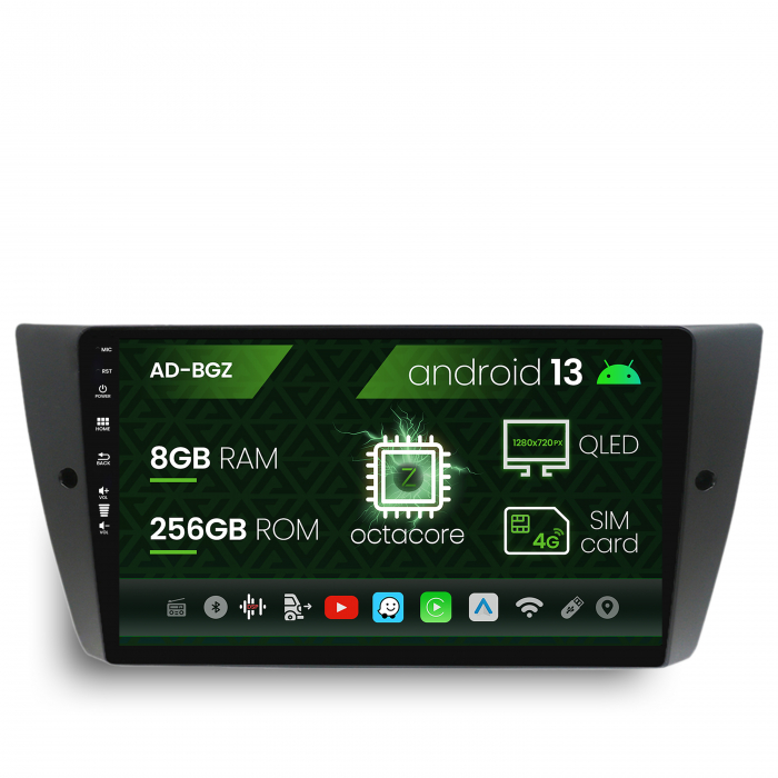 Navigatie bmw seria 3 e90, e91, e92, android 13, z-octacore 8gb ram + 256gb rom, 9 inch - ad-bgz9008+ad-bgrkit391
