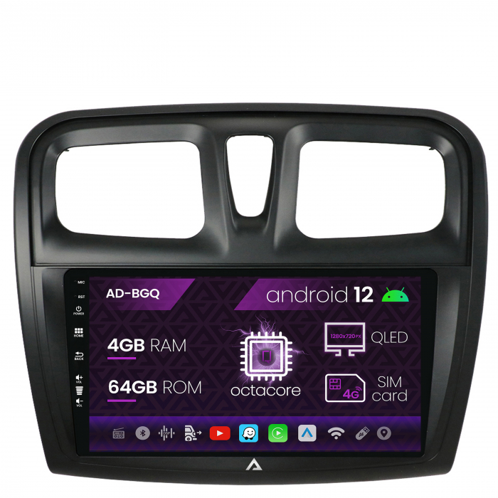 Navigatie Dacia Logan Sandero, Android 12, Q-Octacore 4GB RAM + 64GB ROM, 9 Inch - AD-BGQ9004+AD-BGRKIT375