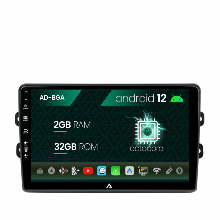 Navigatie dacia renault, android 12, a-octacore 2gb ram + 32gb rom, 9 inch - ad-bga9002+ad-bgrkit383